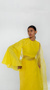 YELLOW HANDSFREE ORGANZA SAREE