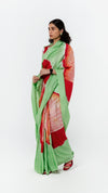 POLKA SHIBORI SAREE - RED/PISTA