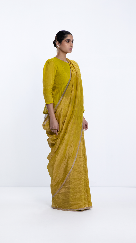 Metallic Shore Saree - Lime