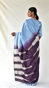 Icy Blue-Brown Metallic Shibori Saree