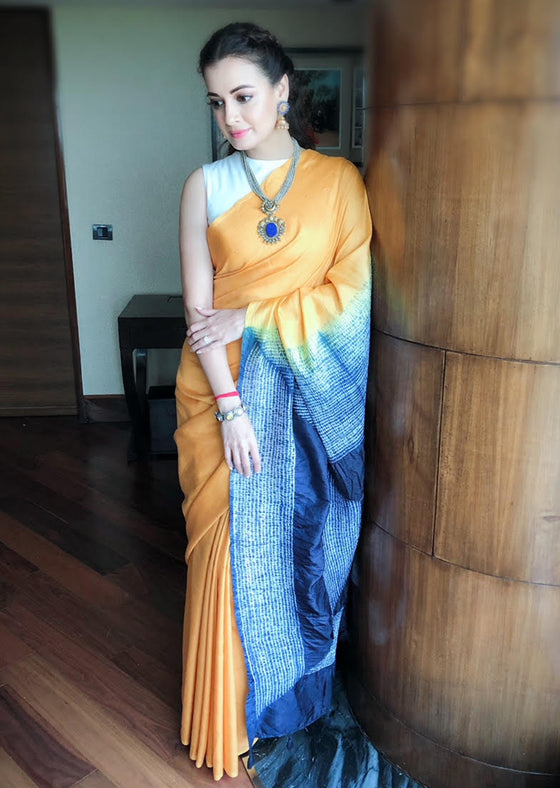 Mustard silk shibori saree