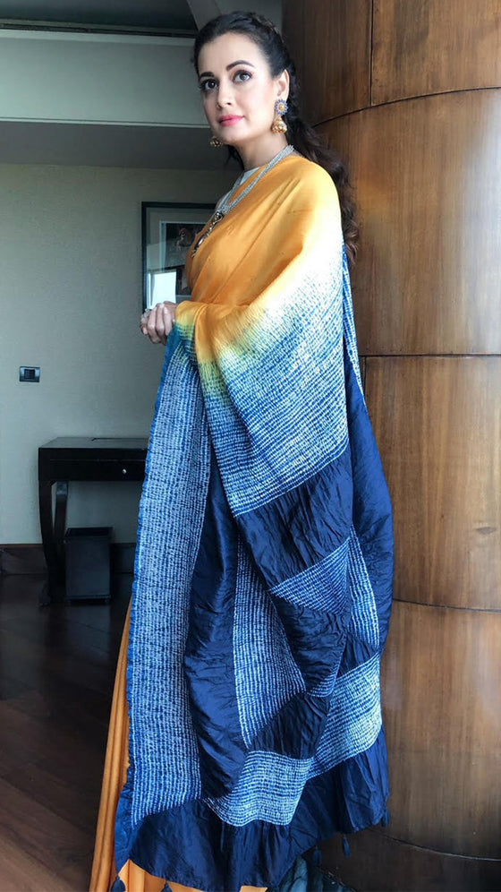 Mustard silk shibori saree