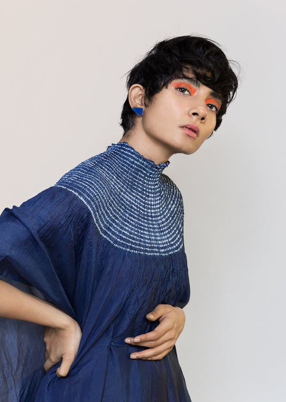 Navy Silk Shibori Kaftan