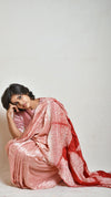 Peach-red Metallic Shibori Saree